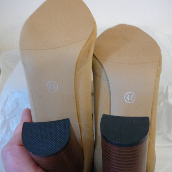 Tan Fabric Slip On Mid-Calf 3.75" Chunky Heeled Boots-US 10.5, Size 41-Read Desc - Picture 7 of 7